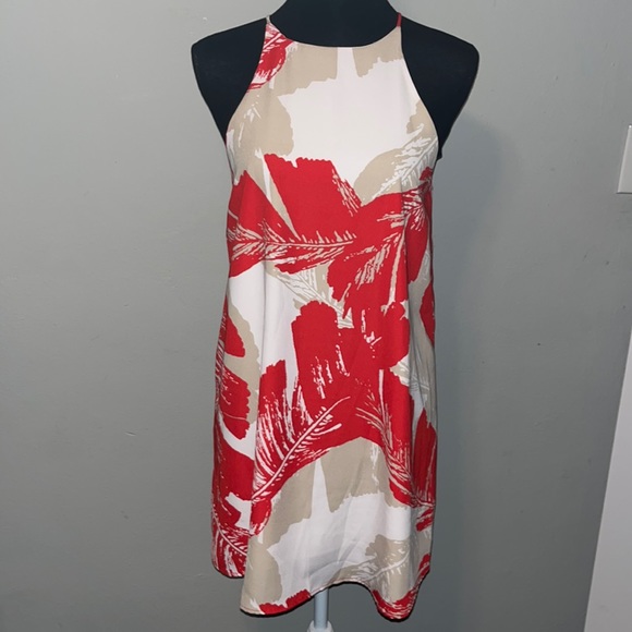 Tyche Dresses & Skirts - Tyche Swing Dress RARE PRINT Red White & Cream Leaf Design Size Small